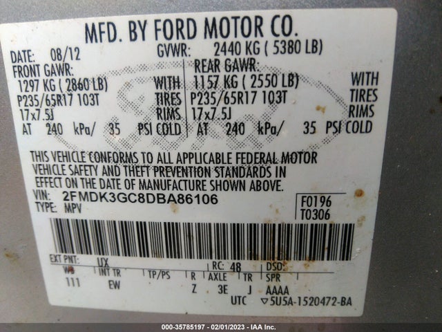 2013 FORD EDGE SE VIN: 2FMDK3GC8DBA86106