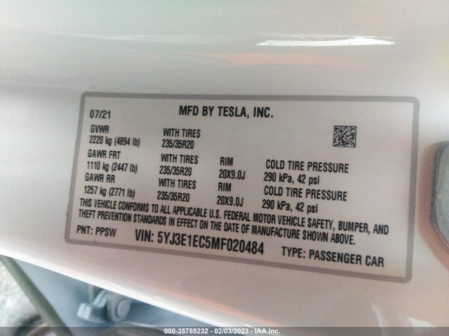 Tesla Model 3 Performance 2021 5YJ3E1EC5MF020484 Image 9