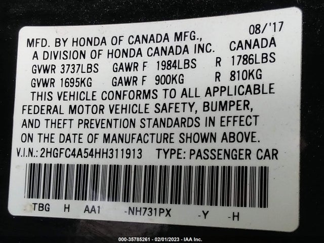 Honda CIVIC COUPE 2017 2HGFC4A54HH311913 Image 11
