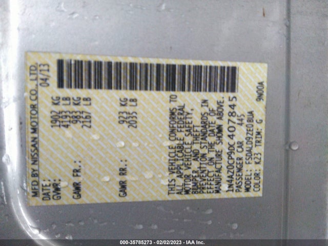 2013 NISSAN LEAF SV VIN: 1N4AZ0CP9DC407845