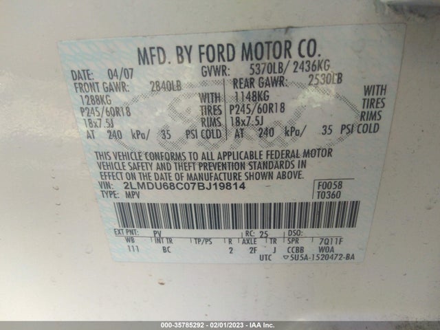 Lincoln MKX 2007 2LMDU68C07BJ19814 Image 10