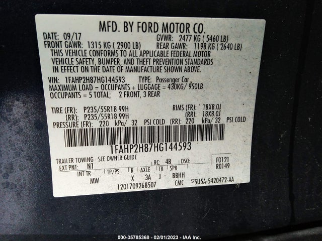 2017 Ford Taurus, VIN: 1FAHP2H87HG144593