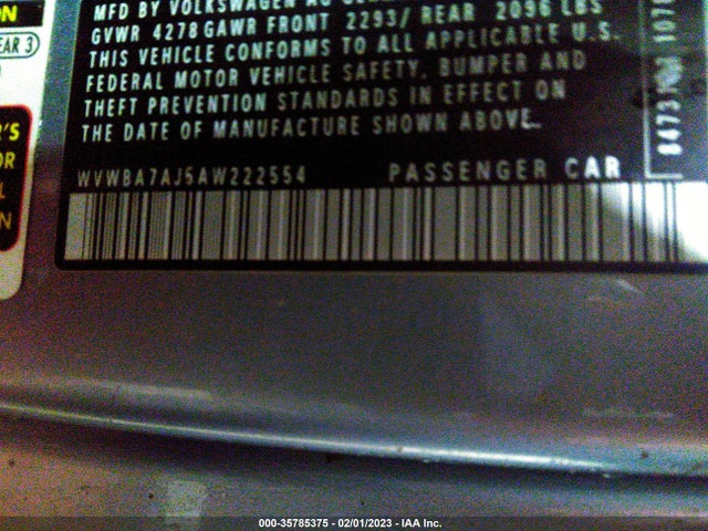 WVWBA7AJ5AW222554 Volkswagen Golf