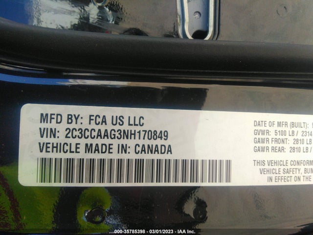 2C3CCAAG3NH170849 Chrysler 300 Touring