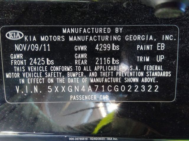 5XXGN4A71CG022322 KIA OPTIMA EX