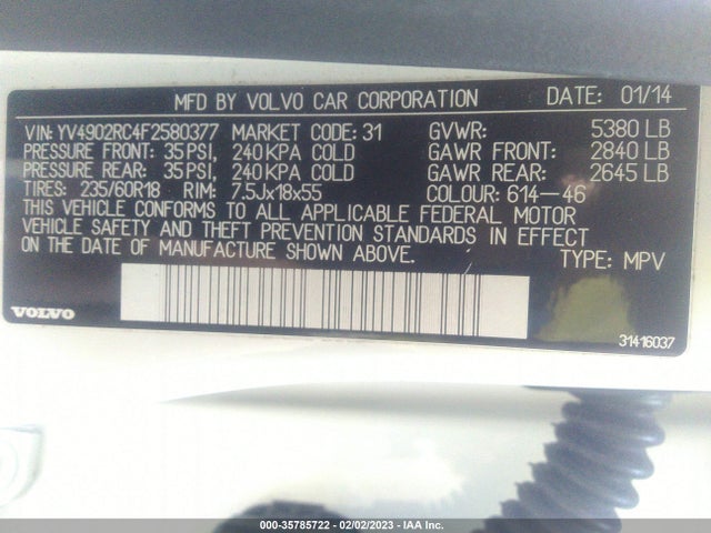 2015 Volvo XC60, VIN: YV4902RC4F2580377