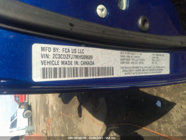 2C3CDZFJ7MH509689 Dodge Challenger R/t Scat Pack