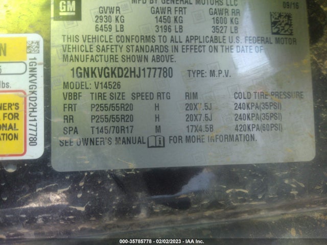Продаж на аукціоні авто 2017 Chevrolet Traverse Lt, vin: 1GNKVGKD2HJ177780, номер лоту: 35785778