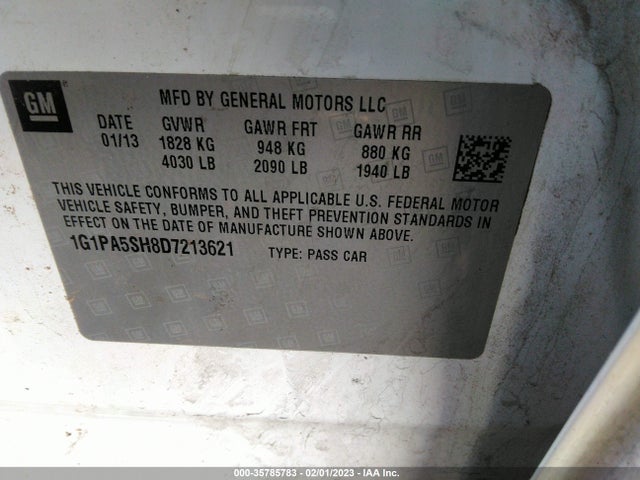 2013 CHEVROLET CRUZE LS VIN: 1G1PA5SH8D7213621