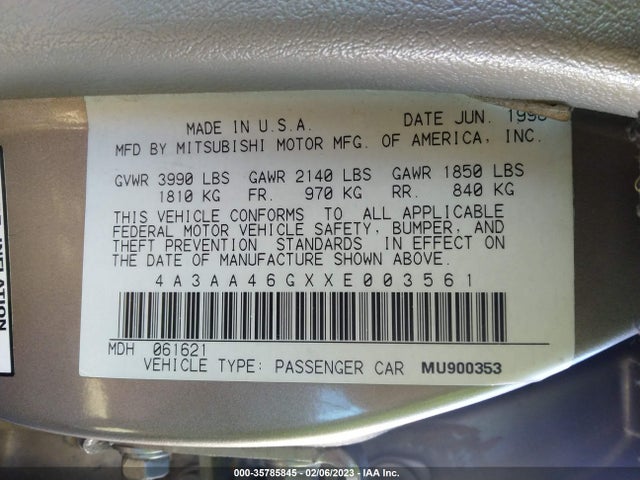 Mitsubishi GALANT ES 1999 4A3AA46GXXE003561 Image 10