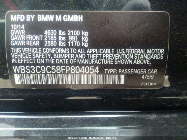 2015 BMW M3, VIN: WBS3C9C58FP804054