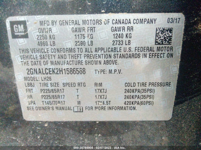 Chevrolet EQUINOX LT 2017 2GNALCEK2H1586568 Image 9
