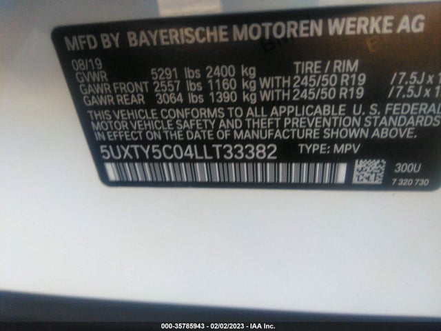 BMW X3 Xdrive30i 2020 аукцион фото