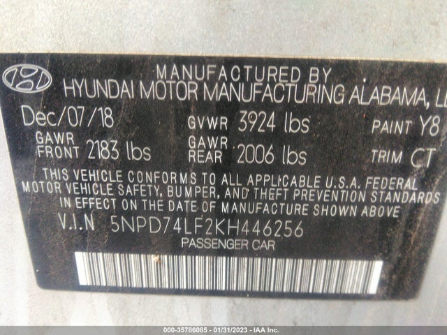 2019 Hyundai Elantra, VIN: 5NPD74LF2KH446256