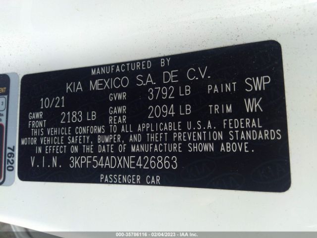 3KPF54ADXNE426863 KIA Forte Gt-line