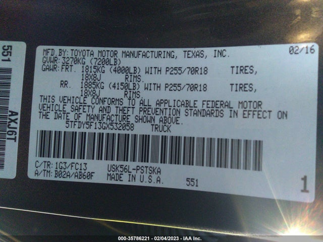 2016 Toyota Tundra, VIN: 5TFDY5F13GX532058