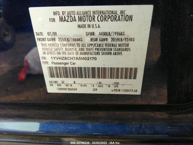 2010 MAZDA MAZDA6 I TOURING PLUS VIN: 1YVHZ8CH7A5M02170