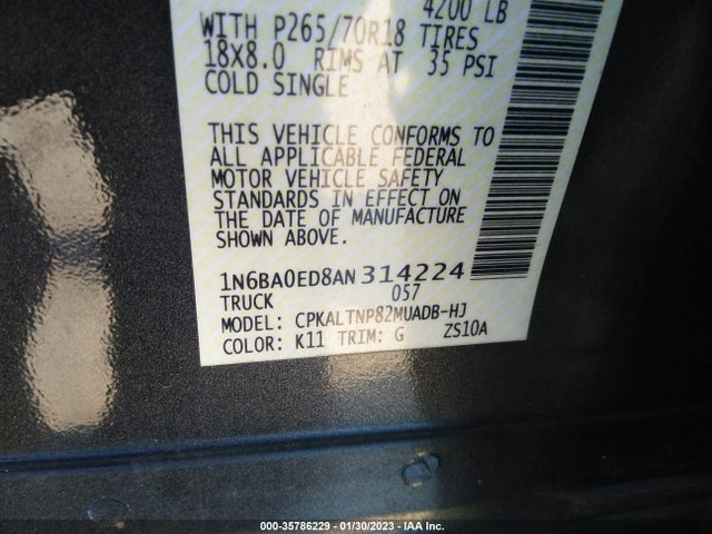 2010 NISSAN TITAN SE VIN: 1N6BA0ED8AN314224