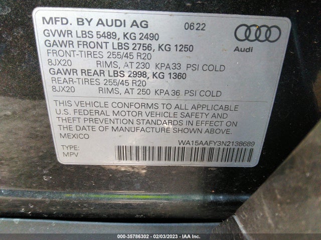 2022 Audi Q5, VIN: WA15AAFY3N2138689