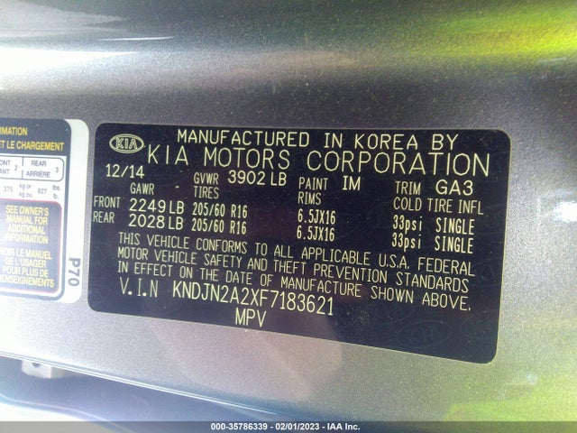 KIA Soul Base 2015 KNDJN2A2XF7183621 Image 10