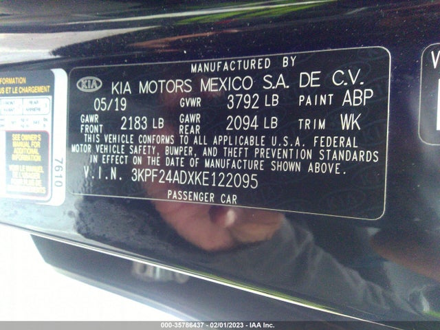 2019 KIA FORTE LXS VIN: 3KPF24ADXKE122095