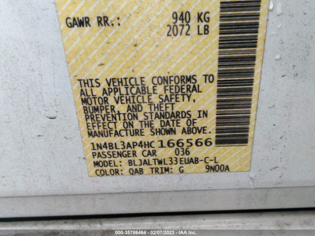 1N4BL3AP4HC166566 Nissan Altima 3.5 Sl