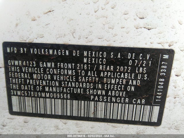 3VWC57BU9MM069566 Volkswagen Jetta S/se/r-line