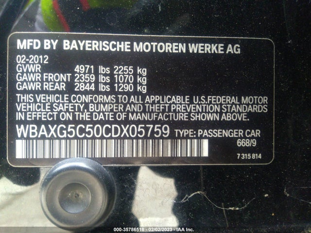 2012 BMW 5 SERIES 528I VIN: WBAXG5C50CDX05759