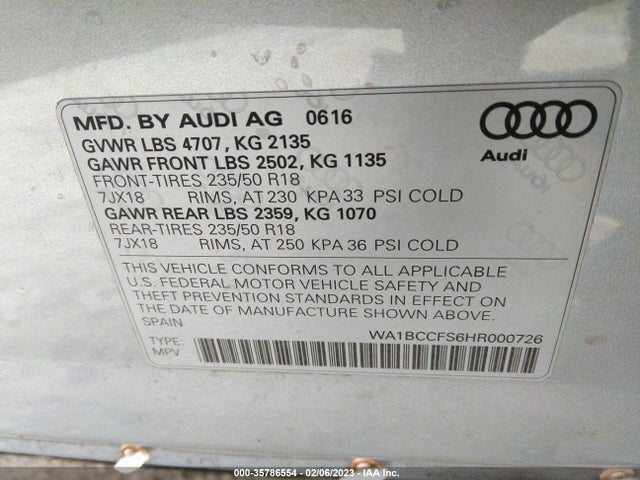 2017 Audi Q3, VIN: WA1BCCFS6HR000726