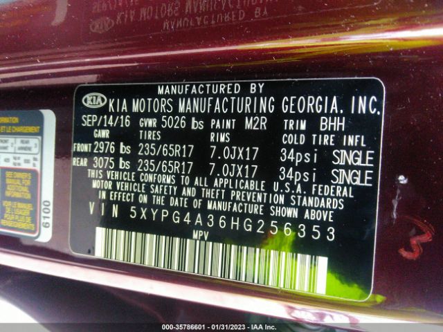5XYPG4A36HG256353 KIA SORENTO LX