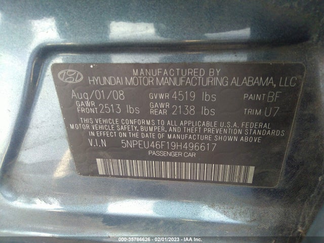 2009 HYUNDAI SONATA LIMITED VIN: 5NPEU46F19H496617
