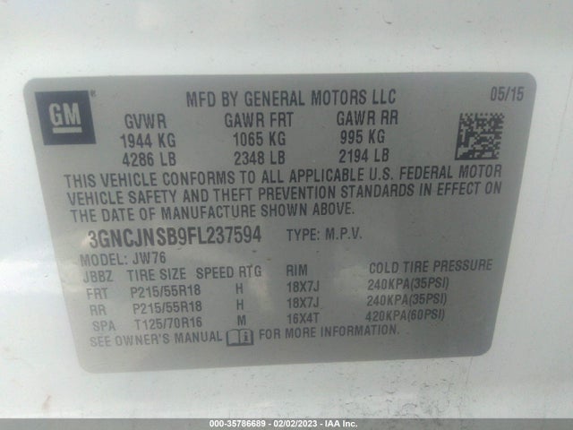 Chevrolet TRAX LTZ 2015 3GNCJNSB9FL237594 Image 9