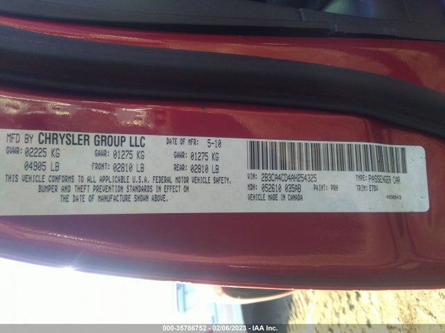 2010 DODGE CHARGER VIN: 2B3CA4CD4AH254325