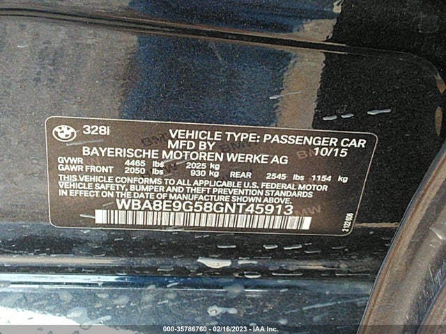 BMW 3 Series 328i 2016 WBA8E9G58GNT45913 Image 9