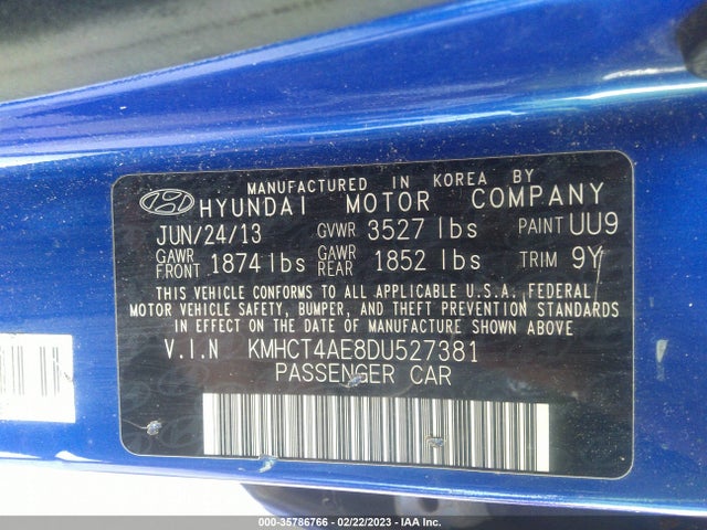 2013 HYUNDAI ACCENT GLS VIN: KMHCT4AE8DU527381