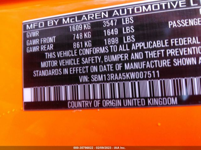 2019 MCLAREN 600LT SBM13RAA5KW007511 Photo 8