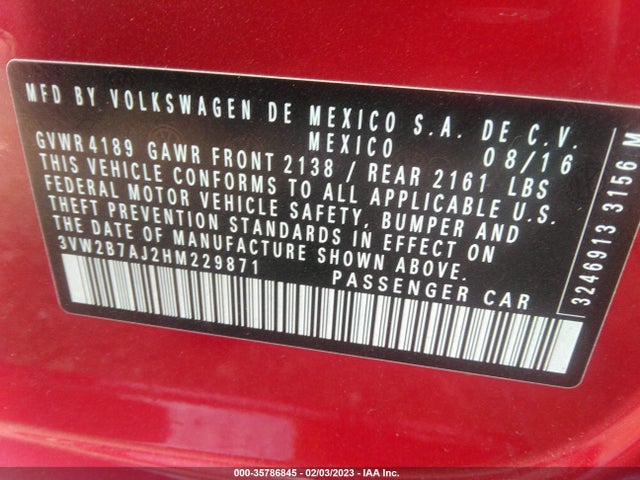 3VW2B7AJ2HM229871 Volkswagen Jetta 1.4t S