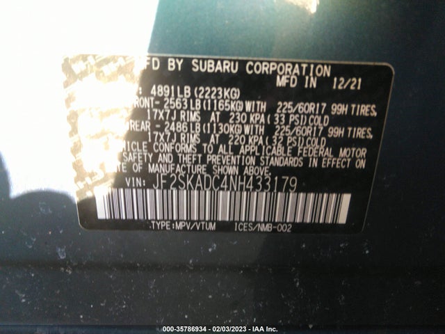 2022 Subaru Forester, VIN: JF2SKADC4NH433179