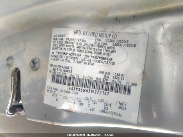 2005 FORD FOCUS SE/SES VIN: 1FAFP36N65W272167