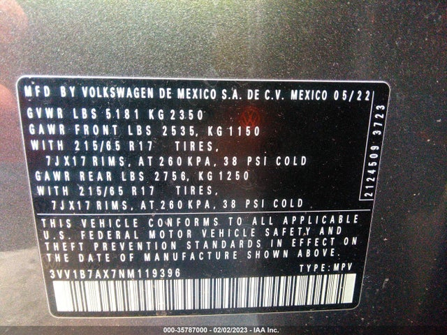 3VV1B7AX7NM119396 Volkswagen TIGUAN S