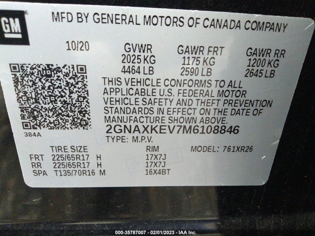 2021 Chevrolet Equinox, VIN: 2GNAXKEV7M6108846