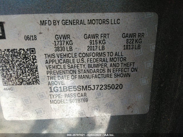 Chevrolet CRUZE LT 2018 1G1BE5SM5J7235020 Image 10