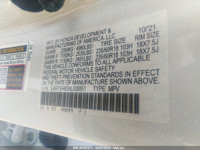 2022 Honda CR-V, VIN: 5J6RT6H85NL008851