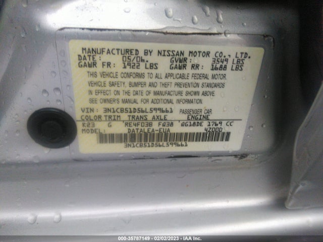 Nissan Sentra 1.8 S 2006 3N1CB51D56L599661 Image 10