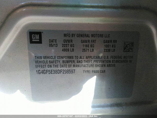 2013 BUICK LACROSSE PREMIUM 1 VIN: 1G4GF5E38DF298597
