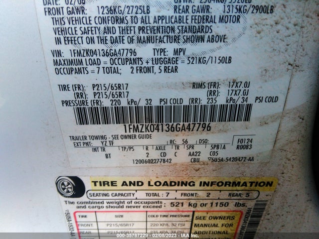 2006 FORD FREESTYLE SE VIN: 1FMZK04136GA47796