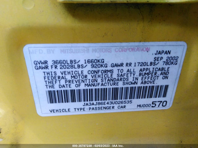 JA3AJ86E43U026535 Mitsubishi Lancer Oz-rally