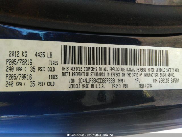 1C4NJPBBXCD687639 Jeep Patriot Sport