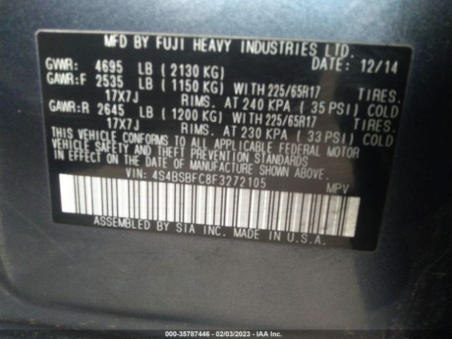 4S4BSBFC8F3272105 Subaru Outback 2.5i Premium