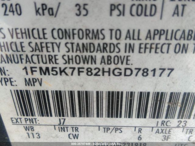 2017 FORD EXPLORER 1FM5K7F82HGD78177 Photo 8
